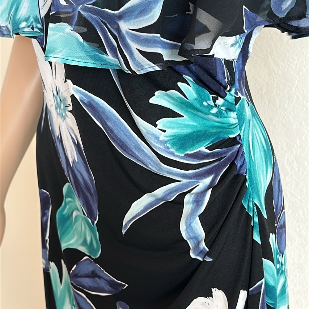 Connected Apparel Blue Sheath Midi Dress with Flutter Sleeves Size 8 - Picture 3 of 14